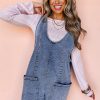 Women's Dusk Blue Sleeveless U Neck Denim Romper with Pocket - Image 2