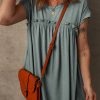 Women's Mist Green Frilled Gathered Seam Round Neck T-Shirt Dress with Pockets - Image 7