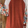 Women's Cinnamon Floral Patchwork Long Sleeve Ribbed Blouse - Image 2