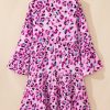 Women's Rose Leopard Print Buttoned Front Mini Dress with 3/4 Flounce Sleeves - Image 7