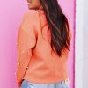 Women's Blossom Pearled Sleeves Drop Shoulder Round Neck Pullover Sweatshirt - Image 2