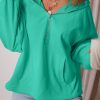 Women's Aruba Blue Fleece Lined Loose Hoodie with Half Zipper and Kangaroo Pockets - Image 5