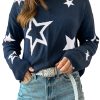 Women's Sail Blue Star Pattern Drop Shoulder Knitted Sweater - Image 13