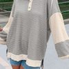 Women's Khaki Textured Colorblock Collared Henley Top - Image 4