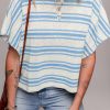 Women's Sky Blue Stripe Boxy Fit Wide Sleeve Sweater T-Shirt - Image 3