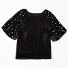 Women's Black Pearl Beaded Half Sleeve Velvet Top for Elegant Occasions - Image 9