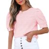 Women's Chic Pink Flower Geometric Textured Button Short Sleeve Top - Image 21