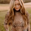 Women's Brown Leopard Smocked Neck Mesh Long Sleeve Bodysuit - Chic & Trendy - Image 7