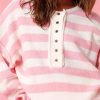 Women's Cozy Pink Stripe Half Button Drop Shoulder Sweater for Casual Wear - Image 6