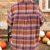 Women's Multicolour Plus Size Plaid Print Collared Button-Up Jacket for Winter - Image 2