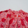 Women's Red Paisley Print Puff Sleeve High Waist Maxi Dress with Side Slit - Image 9