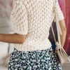 Elegant Women's Beige Hollow Out Crochet O Neck Short Sleeve Sweater Tee - Image 11