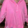 Women's Bonbon Sequin Patchwork High Low Hem Henley Sweatshirt - Chic Casual Pullover - Image 2