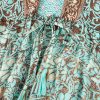 Women's Green Boho Floral Print Lace-up Open Back High Waist Maxi Dress - Image 9