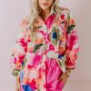 Women's Rose Abstract Print Ruffled Puff Sleeve Shirt - Image 5