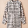 Plus Size White Stripe Plaid Buttoned Raw Hem Tunic Shirt Dress for Women - Image 7