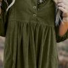 Women's Vineyard Green Corduroy Empire Waist Mini Dress with Snap Buttons - Image 7