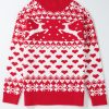 Women's Fiery Red Merry Christmas Reindeer Heart Pattern High Neck Sweater - Image 7