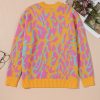 Plus Size Bright Pink Leopard Ribbed Trim Long Sleeve Sweater - Image 10