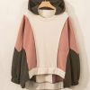 Women's Oversized Beige Color Block Patchwork High-Low Hoodie - Image 6