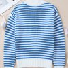 Women's Sky Blue Stripe Zip-Up Collar Drop Shoulder Sweater - Image 6