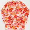 Gorgeous Women's Orange Floral Print Blouse with Pearl Button Keyhole and Long Puff Sleeves - Image 5