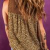 Women's Brown Eyelet Knit Yoke Patchwork Printed Flowy Tank Top - Image 2