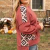 Plus Size Women's Redwood Burl Aztec Patchwork Drop Shoulder Sweatshirt - Image 3