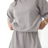 Women's Gray Solid Color 2-Piece Shorts Set - Casual Loose Tee and High Waist Shorts - Image 3