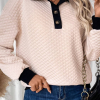 Women's Oatmeal Textured Colorblock Edge Buttoned Collar Sweatshirt - Image 7