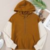 Women's Stylish Chestnut Color Block Half Zip Hoodie - Image 19