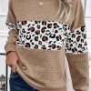 Women's Parchment Leopard Quilted Patchwork Crew Neck Sweatshirt - Cozy and Chic Casual Wear - Image 3