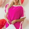 Women's Rose Red Oversized Color Block Boat Neck Tunic Blouse - Casual Summer Top - Image 3