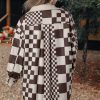 Women's Brown Checkered Print Corduroy Shacket - Image 3