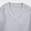 Women's Light Grey Loose Fit Eyelet V Neck Drop Shoulder Sweater - Image 10