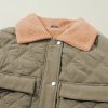 Women's Jungle Green Quilted Puffer Jacket with Teddy Collar and Flap Pockets - Image 10