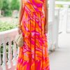 Women's Red Abstract Print Knotted Shoulder High Waist Maxi Dress for Vacation - Image 4