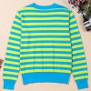 Women's Green Stripe Crew Neck Drop Shoulder Casual Sweater - Image 8