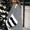 Women's Black and White Striped Drop Shoulder Bishop Sleeve Knit Sweater - Image 3