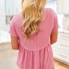 Women's Peach Blossom Ribbed Short Sleeve Babydoll Top - Casual Summer Style - Image 2