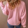 Women's Pink Ribbed Knit Collared Henley Top with Chest Pocket - Image 3