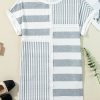 Women's Gray Stripe Mixed Printed Short Sleeve Shift Mini T-Shirt Dress - Image 7