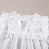 Women's White Embroidered Lace Patchwork Tie Neck Puff Short Sleeve Blouse - Image 18