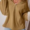 Women's Brown Fleece Lined Half Zipper Hoodie with Kangaroo Pockets - Image 3