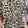 Women's Apricot Leopard Print Bubble Sleeve Bow Tie Front Peplum Blouse - Image 6