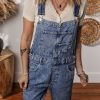 Women's Sail Blue Denim Bib Straight Leg Jumpsuit with Pockets - Image 8