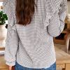 Women's Brown Plaid Flounce Sleeve Notched Neck Ruffled Shirt - Image 3