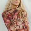 Women's Red Floral Print Sheer Mesh Long Sleeve Top - Elegant and Stylish - Image 4