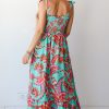 Women's Green Abstract Print Smocked Bodice Knotted Straps Ruffled Maxi Dress - Elegant Bohemian Style - Image 9