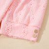 Women's Chic Pink Flower Geometric Textured Button Short Sleeve Top - Image 19